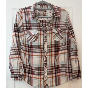 Arizona Women’s Button Up Shirt Sz XL Plaid Floral Ruffle Western Cowgirl‎ Rodeo